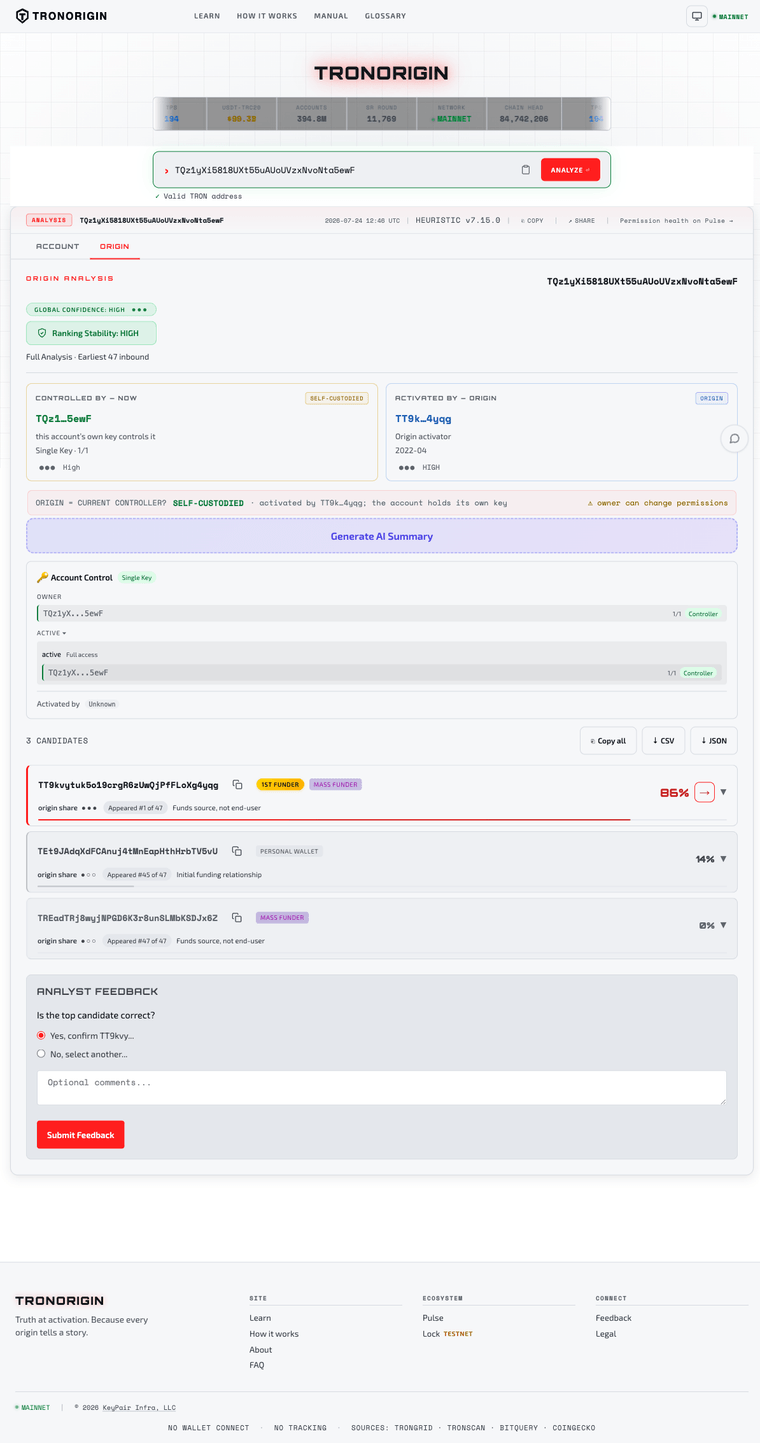 TRONORIGIN product screenshot